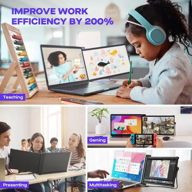 Alt view image 6 of 6 - New Mobile Pixels 13.3" Portable Laptop Monitor, USB Type-C/USBA/HDMI Plug and Play Laptops Screen Extender, Ultra-Thin FHD 1080P Monitor, Compatible with Windows/Mac/Android/Switch