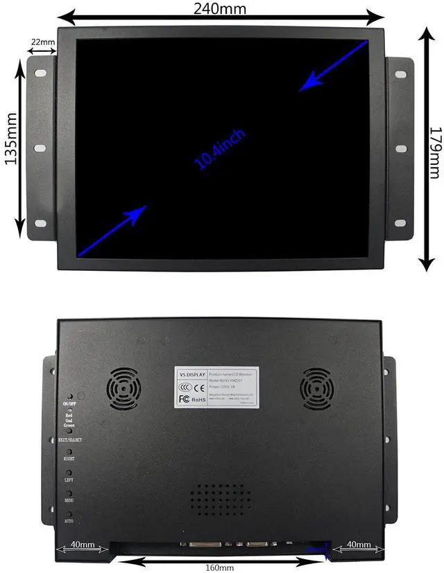 Alt view image 2 of 6 - 10.4 Inch 800x600 Portable LCD Monitor VS104ZJ01 Extra Display Screen with DVI VGA Input,Built-in Dual Speakers
