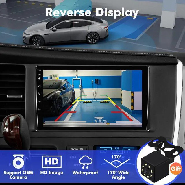 Alt view image 6 of 6 - 9 Inch IPS Touchscreen Android 13 Car Stereo for Toyota Sienna 2015-2018 with Wireless CarPlay & Android Auto 4+64GB Car Radio, Support GPS, WiFi 6, Bluetooth,5.4, FM, Backup Camera, SWC, Dual USB
