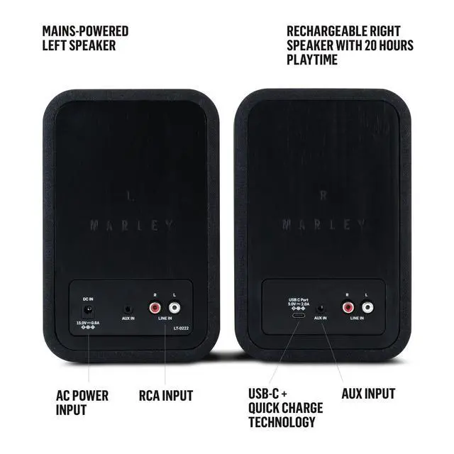 Alt view image 3 of 6 - House of Get Together Duo Bluetooth Bookshelf Speakers - Sustainably Crafted, Wireless Turntable Speakers, Mains Powered or 25 Hours Battery Life, AUX in - Amazon Exclusive Black Edition