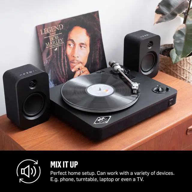 Alt view image 4 of 6 - House of Get Together Duo Bluetooth Bookshelf Speakers - Sustainably Crafted, Wireless Turntable Speakers, Mains Powered or 25 Hours Battery Life, AUX in - Amazon Exclusive Black Edition