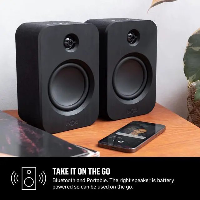 Alt view image 5 of 6 - House of Get Together Duo Bluetooth Bookshelf Speakers - Sustainably Crafted, Wireless Turntable Speakers, Mains Powered or 25 Hours Battery Life, AUX in - Amazon Exclusive Black Edition