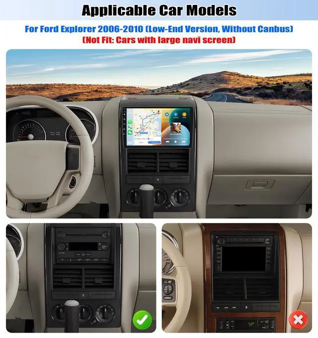 Alt view image 2 of 6 - 2G+64G Car Radio for Ford Explorer 2006-2010, Android 13 Car Stereo with Wireless CarPlay Android Auto 10.1" Touch Screen Radio with GPS WiFi Bluetooth FM Radio HD Backup Camera