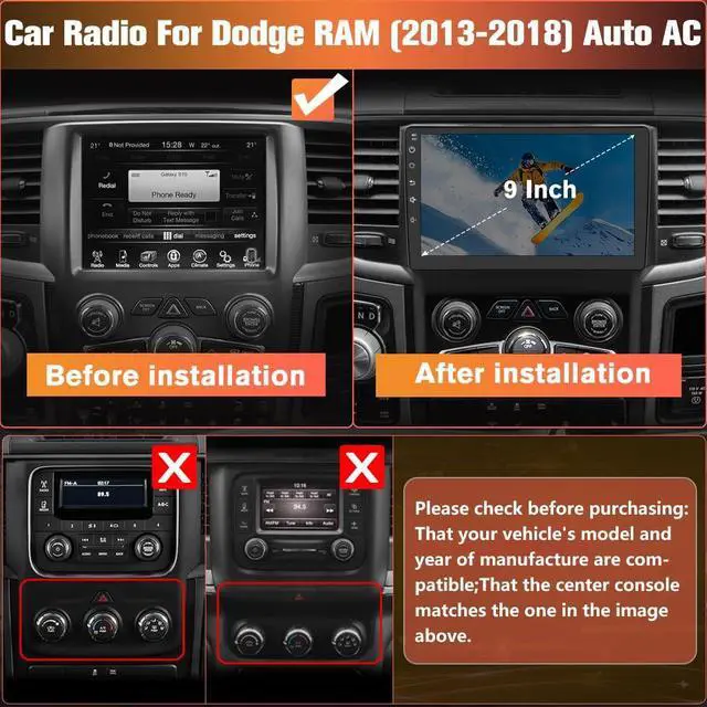 Alt view image 2 of 6 - Car Radio for RAM 1500 2500 3500 Radio, 2013 2014 2015 2016 2017 2018 for Dodge RAM Radio Screen with 9 Inch, Android, Carplay, Touch Screen, Backup Camera, DSP, 64G ROM, Only Fit Auto AC