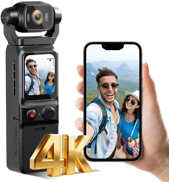 Main image of 4K Vlogging Camera, Action Camera with Image Stabilization, Pocket Body Cam with APP Control, Handheld POV Cameras for Outdoor Sport, Travel(64GB Card)