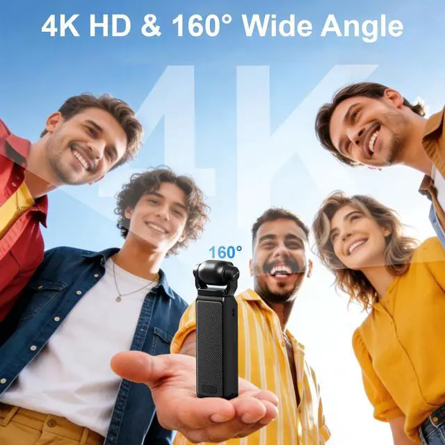 Alt view image 2 of 6 - 4K Vlogging Camera, Action Camera with Image Stabilization, Pocket Body Cam with APP Control, Handheld POV Cameras for Outdoor Sport, Travel(64GB Card)