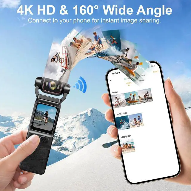 Alt view image 4 of 6 - 4K Vlogging Camera, Action Camera with Image Stabilization, Pocket Body Cam with APP Control, Handheld POV Cameras for Outdoor Sport, Travel(64GB Card)