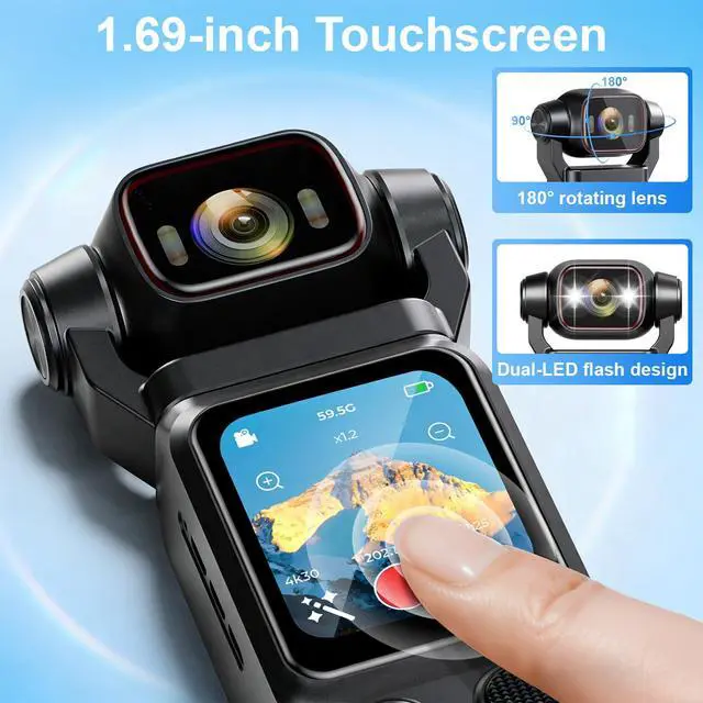 Alt view image 5 of 6 - 4K Vlogging Camera, Action Camera with Image Stabilization, Pocket Body Cam with APP Control, Handheld POV Cameras for Outdoor Sport, Travel(64GB Card)