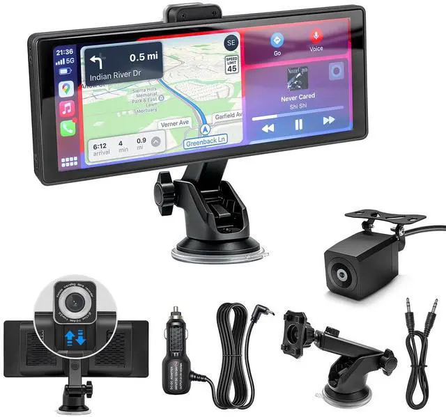 Main image of Wireless Carplay Screen for Car 10.26" Portable Touchscreen Car Stereo for Apple Carplay & Android Auto with 4K 360 Rotation Dash Cam & 1080P Backup Camera, Mirror Link, Siri, GPS Navigation, FM