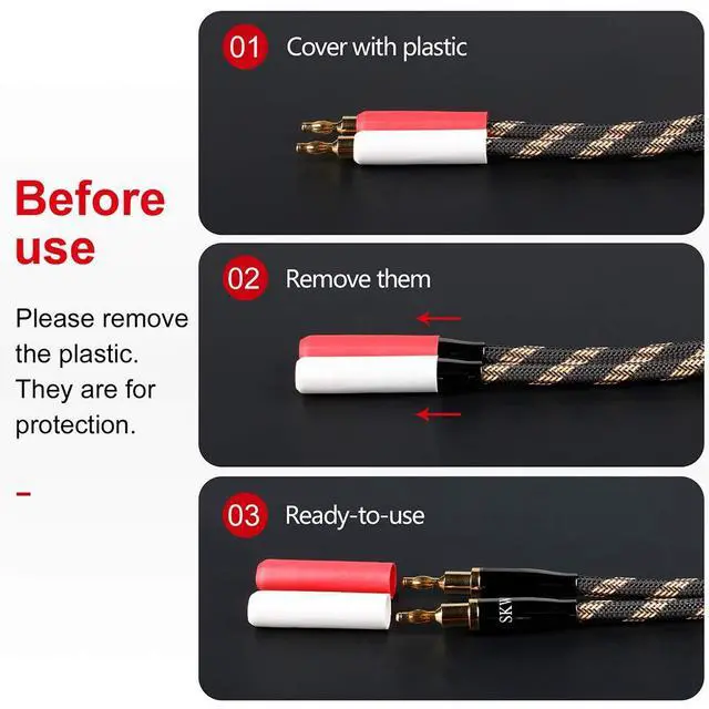 Alt view image 6 of 6 - Single Audiophile Speaker Cable,Convertible Banana Spade Gold Plated Connector,Nylon Braid,HiFi Quality Cable(8.2ft/2.5M,1 Cable for 1 Speaker)