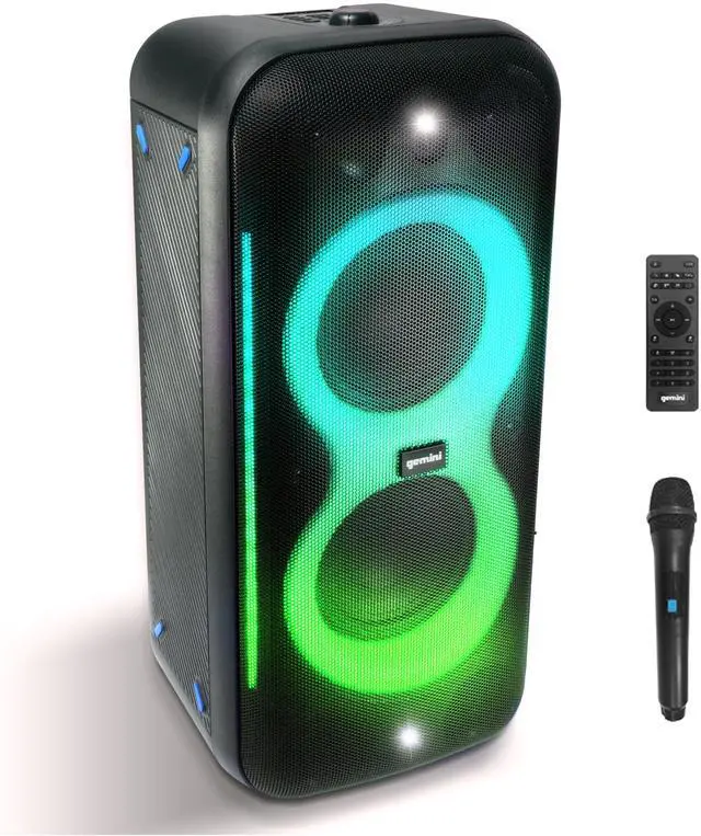 Main image of Gemini Portable Party Speaker, Dual 6.5" Woofers, LED, Mic (GRV-2650L) | Party speaker, dual 6.5" woofers - LED lighting, wireless mic - karaoke FX - Bluetooth, portable