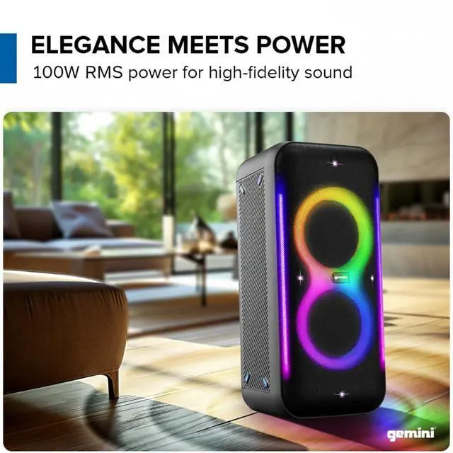 Alt view image 2 of 6 - Gemini Portable Party Speaker, Dual 6.5" Woofers, LED, Mic (GRV-2650L) | Party speaker, dual 6.5" woofers - LED lighting, wireless mic - karaoke FX - Bluetooth, portable