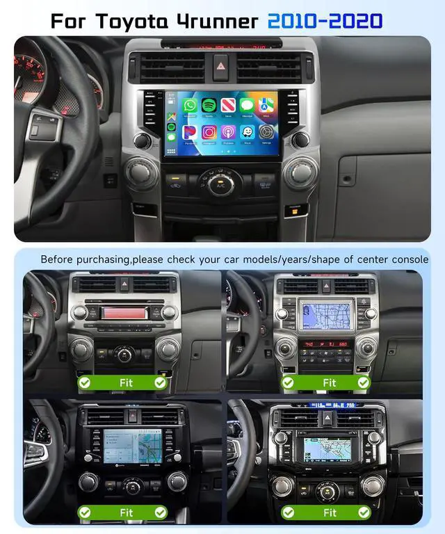 Alt view image 2 of 6 - 4G+128G Car Radio Stereo for Toyota 4runner 2010-2020, 9inch HD in-Cell Touch Screen/Android 15/Wireless CarPlay/Android Auto/GPS/WiFi/5.0Bluetooth/FM/RDS/SWC/AHD Backup Camera