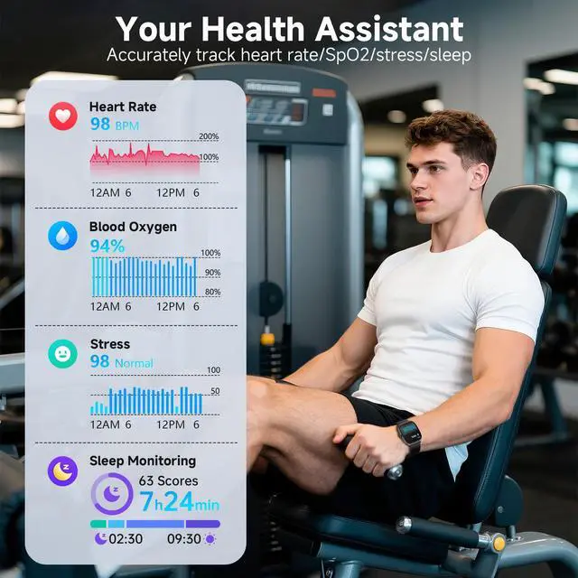 Alt view image 2 of 6 - Smart Watch with SOS, 1.85" AMOLED Display Fitness Tracker, Heart Rate Blood Oxygen Sleep Monitor for Men Women, IP68 Waterproof Sport Watch, Answer/Make Calls, Compatible with Android iPhone
