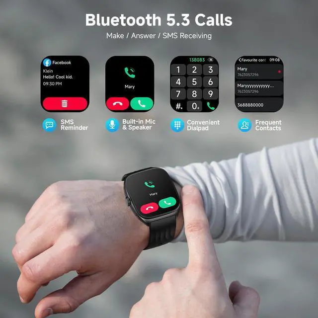 Alt view image 5 of 6 - Smart Watch with SOS, 1.85" AMOLED Display Fitness Tracker, Heart Rate Blood Oxygen Sleep Monitor for Men Women, IP68 Waterproof Sport Watch, Answer/Make Calls, Compatible with Android iPhone