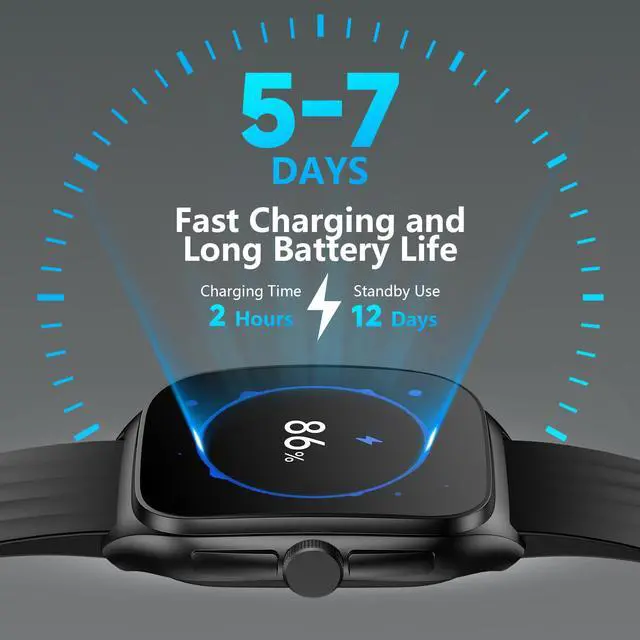 Alt view image 6 of 6 - Smart Watch with SOS, 1.85" AMOLED Display Fitness Tracker, Heart Rate Blood Oxygen Sleep Monitor for Men Women, IP68 Waterproof Sport Watch, Answer/Make Calls, Compatible with Android iPhone