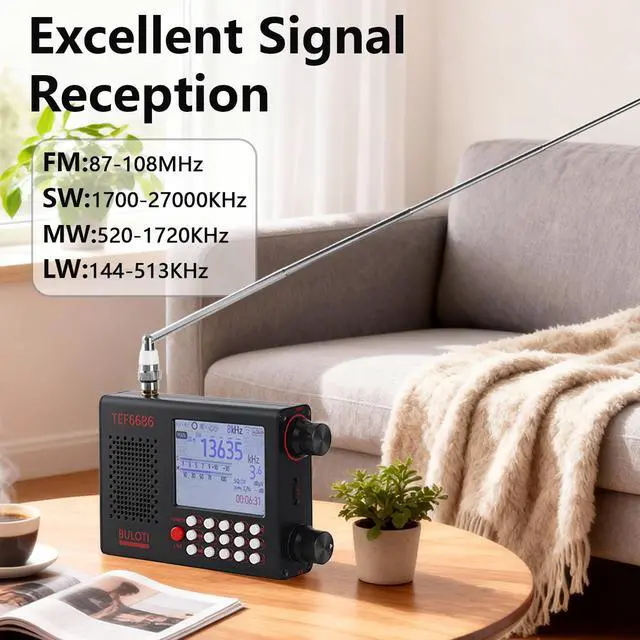 Alt view image 2 of 6 - TEF6686 Portable Shortwave Radio,AM FM SW LW Ultra High Sensitivity Full Band Radios,with 2.8-inch LCD Display and DSP Receiver,Suitable for Indoor, Outdoor, Travel, Camping,Climbing