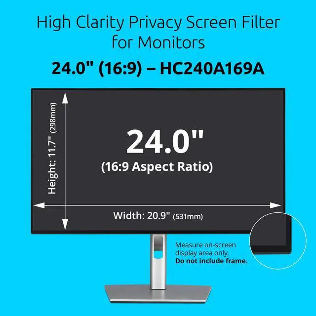 Alt view image 2 of 6 - High Clarity Privacy Screen for 24 inch 16:9 Widescreen Monitor, Easy Installation Computer Privacy Filter for Desktop, 2H hardness Protection, Compatible with LG Samsung Dell, HC240A169A