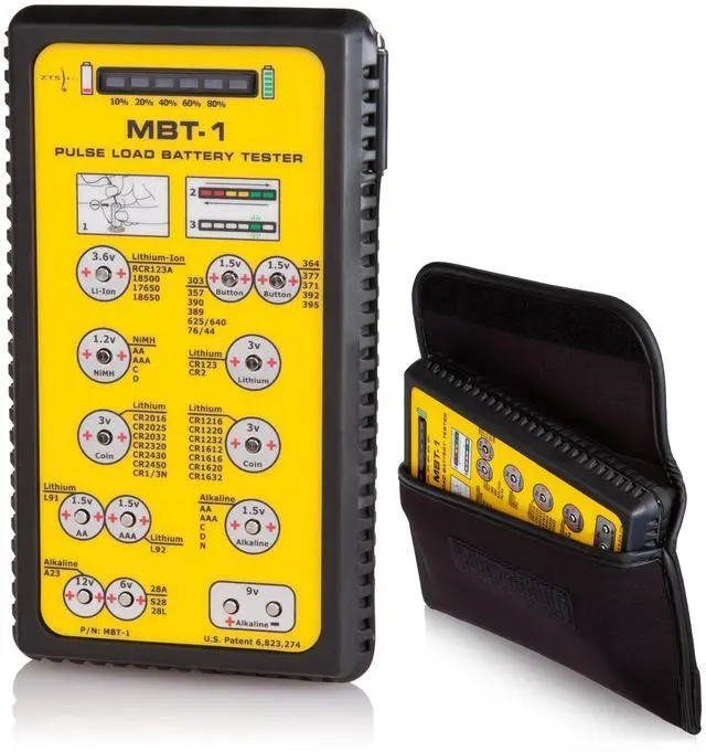 Main image of MBT-1 Multi Battery Tester with Carry Case & LED Display, Universal Battery Tester for AAA AA C D 9V N 1.5V, Button Cell & Lithium, Accurate Pulse Load Testing, USA Made