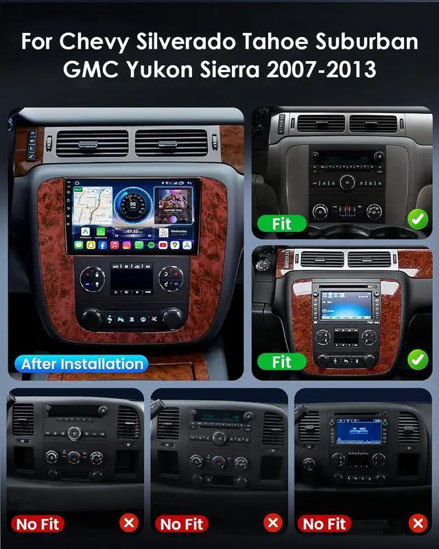 Alt view image 3 of 6 - 9 inch Car Radio for Chevy Tahoe Suburban Silverado GMC Sierra 2007 2008 2009 2010 2011 2012 2013 with Wireless Carplay Android Auto IPS Bluetooth Touchscreen Stereo GPS WiFi FM Radio