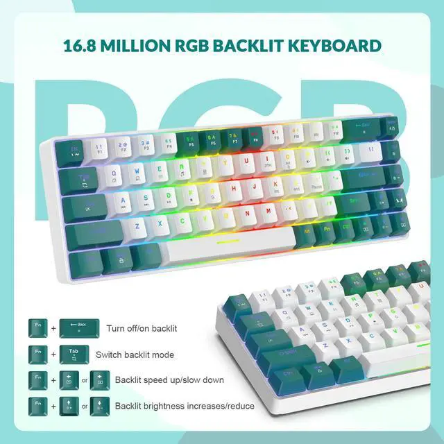 Alt view image 3 of 6 - RK-T8PR0 Wired 65% Mechanical Gaming Keyboard and Mouse Combo with RGB LED Backlit Anti-ghosting TKL Mini 68 Key Coiled C to A Cable Tactile Blue Switch for PS4 PS5 Xbox PC Mac Gamer(Green)
