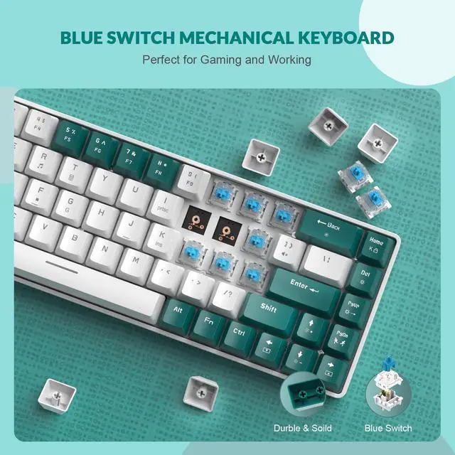 Alt view image 4 of 6 - RK-T8PR0 Wired 65% Mechanical Gaming Keyboard and Mouse Combo with RGB LED Backlit Anti-ghosting TKL Mini 68 Key Coiled C to A Cable Tactile Blue Switch for PS4 PS5 Xbox PC Mac Gamer(Green)