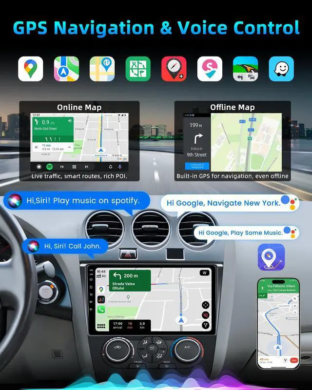 Alt view image 3 of 6 - 8 Core 32G ROM Car Radio for Nissan Altima 2007-2012: Android 13 Stereo With 5G WIFI Wireless CarPlay Android Auto Backup Camera 1280 * 800 HD Touchscreen Bluetooth GPS SWC FM Mirror Link (Manual A/C)