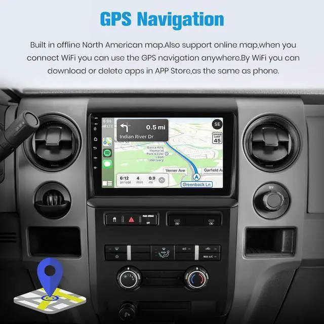 Alt view image 4 of 6 - 5G WiFi Car Radio Stereo for Ford F150 2009-2012,9" HD IPS Touch Display,Wireless CarPlay/Android Auto,GPS DSP RDS,Upgrade Bluetooth 5.0 AM/FM Stereo Low-end Car