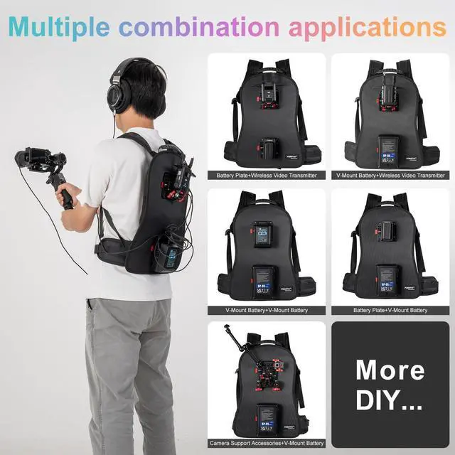 Alt view image 4 of 6 - BB-03 V-Mount Battery Backpack Vest, Man-Portable Camera Rig with Wireless Video Transmission, Adjustable Straps, Anti-Vibration Decompression Design