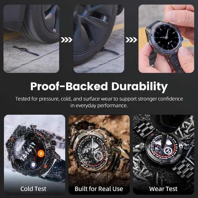 Alt view image 5 of 6 - Smart Watch for Men, Rugged Tactical Fitness Tracker with 1.43" AMOLED Display, Bluetooth Calls, 5ATM Waterproof, 170+ Sports, SpO2/Heart Rate Monitor, 2 Bands, iPhone/Android Compatible