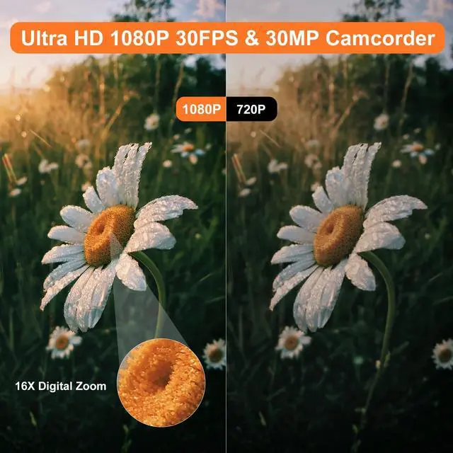 Alt view image 3 of 6 - HDV-V12 Video Camera Full HD Camcorder Digital Recorder | 1080P 30FPS 30MP | 3.0 Inch Rotation LCD | 16X Digital Zoom | Infrared Night Vision - Black (V12+16GB Card)