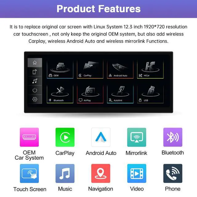 Alt view image 3 of 6 - 12.3" CarPlay Screen for Audi Q3 2013-2018 Year | Ultra-Narrow Linux HD Touchscreen, Support Wireless CarPlay, Android Auto, Mirrorlink, OEM Integration Car Stereo