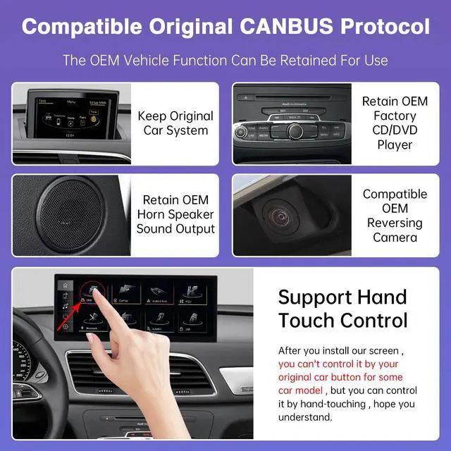 Alt view image 6 of 6 - 12.3" CarPlay Screen for Audi Q3 2013-2018 Year | Ultra-Narrow Linux HD Touchscreen, Support Wireless CarPlay, Android Auto, Mirrorlink, OEM Integration Car Stereo