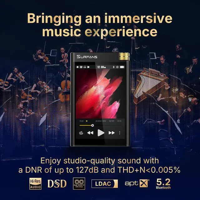 Alt view image 3 of 5 - F28 HiFi Music Player 128GB - Dual ESS9018 DAC, Balanced Output Up to 450mW,Bluetooth LDAC/aptX HD, Expandable to 512GB, 3.5" Touchscreen