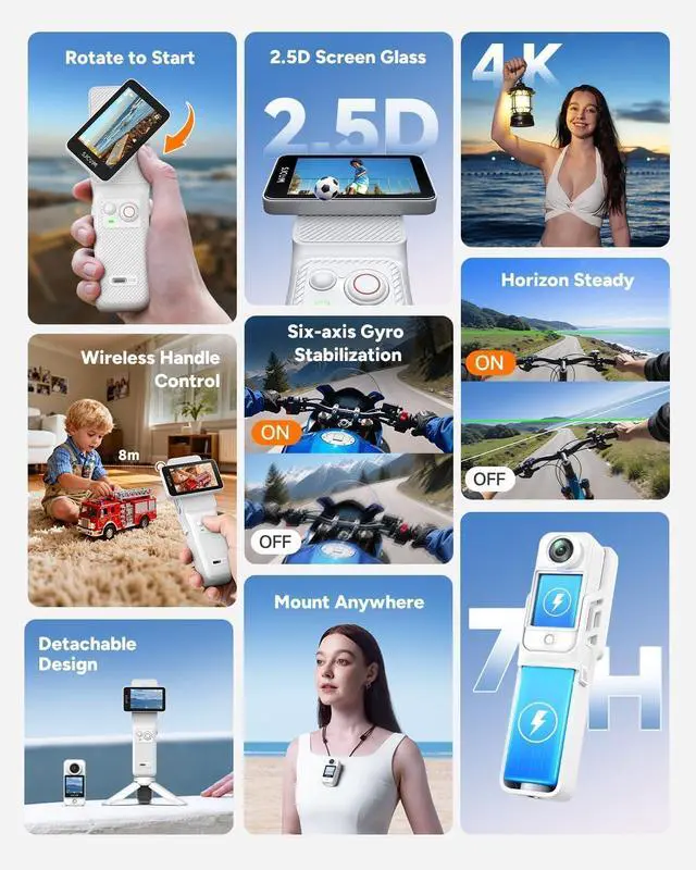 Alt view image 2 of 6 - C400 4K YouTube Creator Vlogging Camera,7H Battery Handle,3-in-1 Handheld Wearable Travel Camera with 2.29" Touchscreen, 6-Axis Stabilization,30M Waterproof Camara para grabar contenido,White