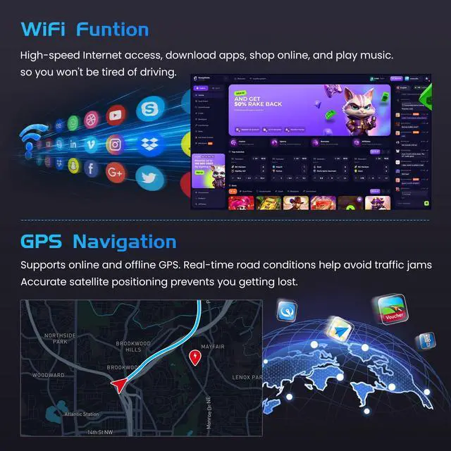 Alt view image 6 of 6 - 4G 128G for Mazda CX9 2007-2015 Radio CarPlay 10.1" Incell Touchscreen Car Stereo Android 15 Android Auto Bluetooth 5.0 GPS WiFi 15UI Backup Camera