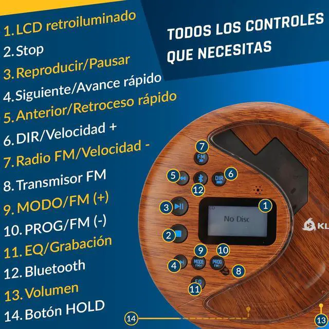 Alt view image 5 of 6 - Discover - Portable CD Player with Long-Lasting Battery - with Headphones - Radio FM - Compatible MP3 CD Player Portable - SD Card, FM Transmitter, Bluetooth - Ideal for Cars