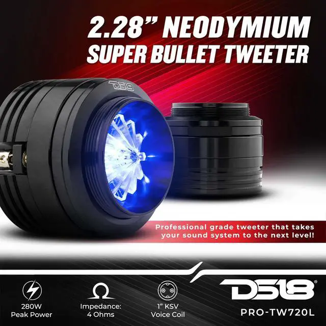 Alt view image 2 of 6 - PRO-TW720L 2.28" Shallow High Compression Neodymium Super Bullet Tweeter 280 Watts 1" Aluminum Voice Coil 4-Ohm with RGB LED Lights