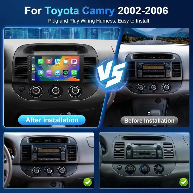 Alt view image 2 of 6 - Car Radio for Toyota Camry 2002 2003 2004 2005 2006 Stereo Replacement with Wireless Carplay Android Auto 9'' HD Touchscreen Buit-in GPS Navigation BT5.0 Backup Camera Microphone