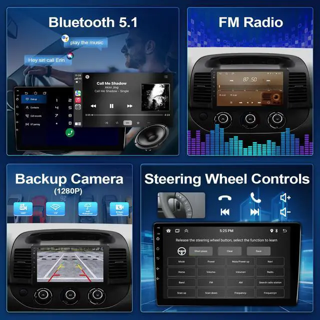 Alt view image 4 of 6 - Car Radio for Toyota Camry 2002 2003 2004 2005 2006 Stereo Replacement with Wireless Carplay Android Auto 9'' HD Touchscreen Buit-in GPS Navigation BT5.0 Backup Camera Microphone