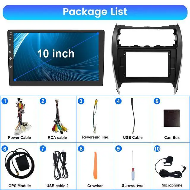 Alt view image 6 of 6 - Android 13 Car Radio Compatible for Toyota Camry 2012 2013 2014, 10 Inch Touch Screen with GPS/FM/WiFi/USB, Support SWC, Wireless CarPlay Android Auto (2G+32GB)