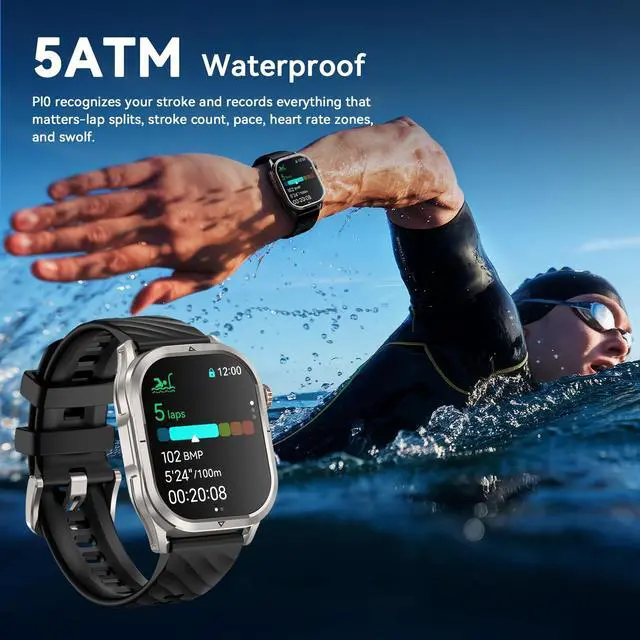 Alt view image 5 of 6 - Magic P10 Smartwatch with GPS & Compass, Stainless Steel Body, 50-Day Battery, 1.96" AMOLED, 5ATM Waterproof, Blood Oxygen, 24/7 Heart Rate & Sleep Monitoring, for Android & iOS