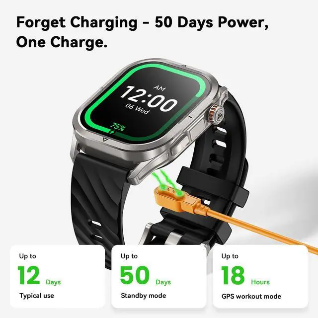 Alt view image 6 of 6 - Magic P10 Smartwatch with GPS & Compass, Stainless Steel Body, 50-Day Battery, 1.96" AMOLED, 5ATM Waterproof, Blood Oxygen, 24/7 Heart Rate & Sleep Monitoring, for Android & iOS