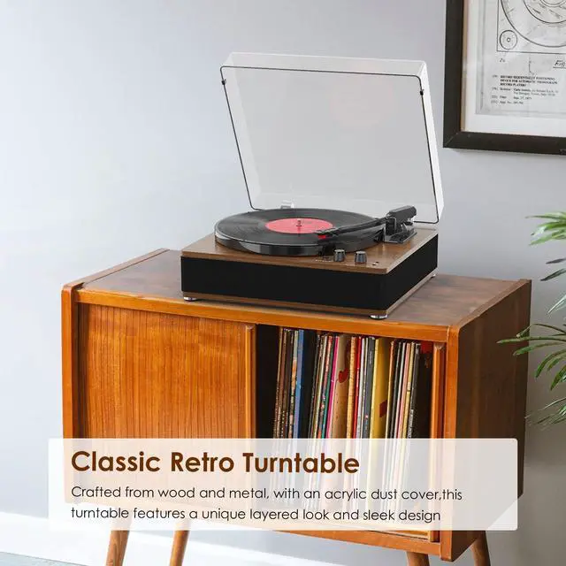 Alt view image 5 of 6 - Vinyl Record Player Bluetooth Turntable 3 Speed Full-Size Platter with Bluetooth Input/Output, Built-in Speakers, Counterweight & Auto-Stop with RCA/AUX Out, Tan
