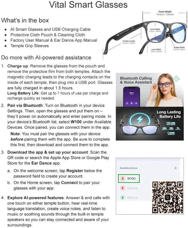 Alt view image 5 of 6 - Vital Smart Glasses for Men AI Translation Open-Ear Bluetooth 5.3 Audio, 164-Language Translator in Phone App Vital Smart Glasses for Women UV400 Blue-Light Blocker Voice-Assistant Eyewear AI Glass