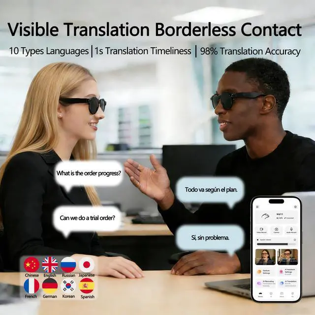 Alt view image 4 of 6 - AI Smart Glasses with 8MP Camera, AI Translation & Voice Assistant, GPT Object Recognition,Bluetooth Audio & Call, WiFi PhotoTransfer IP65 Waterproof 290mAh Long Battery for Travel Sports Outdoor