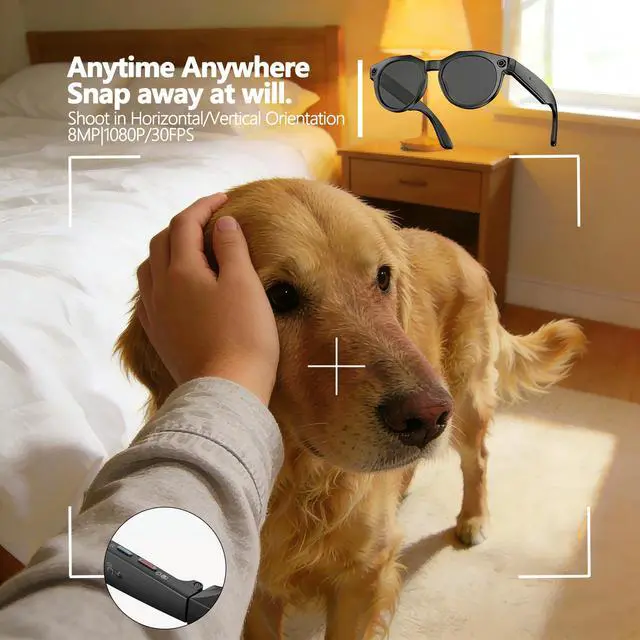 Alt view image 5 of 6 - AI Smart Glasses with 8MP Camera, AI Translation & Voice Assistant, GPT Object Recognition,Bluetooth Audio & Call, WiFi PhotoTransfer IP65 Waterproof 290mAh Long Battery for Travel Sports Outdoor