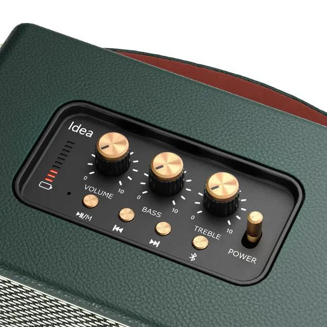 Alt view image 2 of 6 - Vintage Home Decor Wireless Bluetooth Wooden Carrying Portable Speaker Deep Bass with Fabric Grill Leather Strap Handle-Green