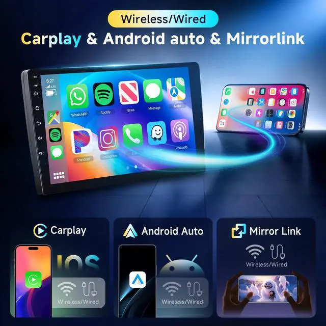 Alt view image 3 of 6 - 6G+128G 8-Core Android Car Stereo Double Din 10.1 inch Wireless Carplay IPS Touchscreen Car Radio Android Auto Screen with GPS Navi Bluetooth DSP, Mirror Link, WiFi, FM RDS, Backup Camera SWC