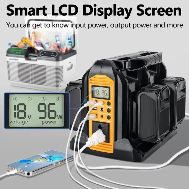 Alt view image 6 of 6 - 350W Portable Power Supply Inverter Compatible with Dewalt 20V Li-ion Battery, 4 Port Pure Sine Wave Inverter DC 20V to AC 120V with AC Output, USB Port, Type-C Port, 300LM LED Light Emergency
